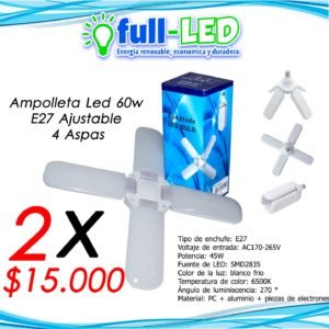 PROMO Ampolleta Led 4 Aspas 60W - 2X$15.000