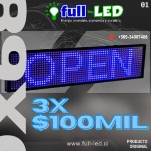 3X $100mil Letreros LED Programable USB 20X68 AZUL 220V