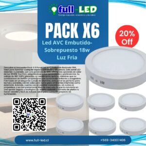 Pack X6 Panel Led AVC Embutido-Sobrepuesto 18w Luz Fria