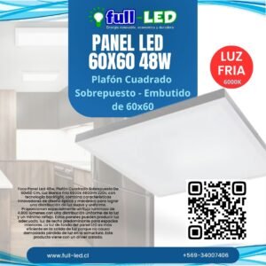 Panel Led 48w Cuadrado Sobrepuesto de 60x60 Cm Luz Fria