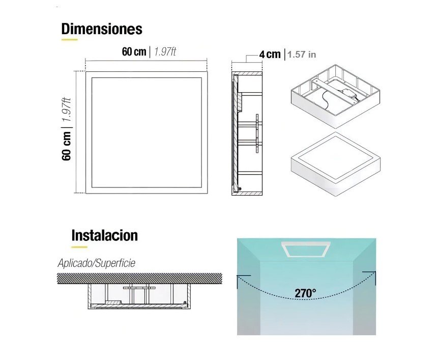 Panel Led 48w Cuadrado Sobrepuesto de 60x60 Cm Luz Fria - Image 4